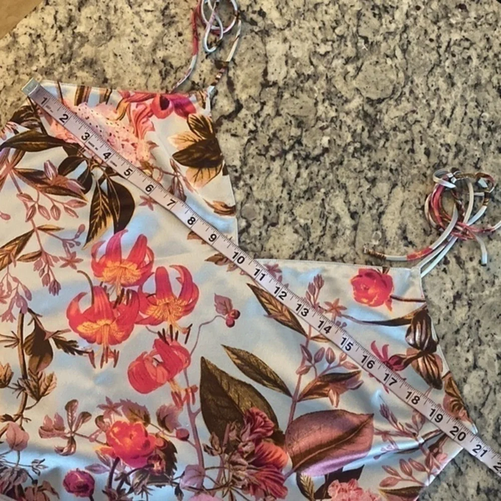 Victoria’s Secret Blue Tropical Floral Tie Shoulder Strap Satin Midi Dress XL - Picture 12 of 12